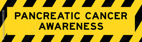 Yellow and black color with line striped label banner with word pancreatic cancer awareness