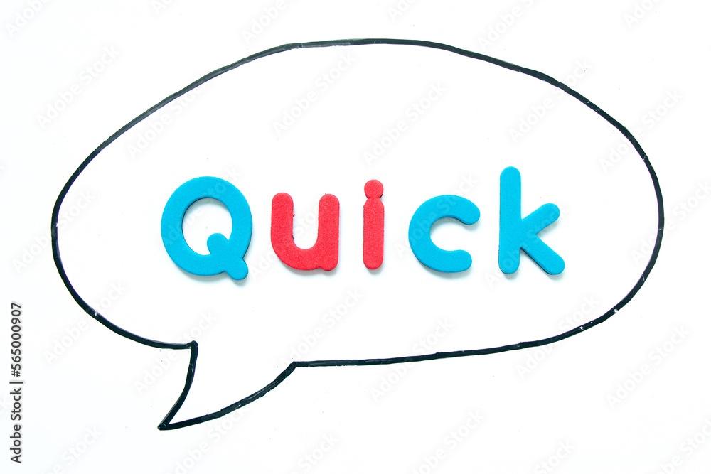 Alphabet letter with word quick in black line hand drawing as bubble speech on white board background Alphabet letter with word quick in black line hand drawing as bubble speech on white board background