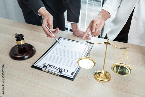 Male lawyer or notary working consulting and discussion to businesswoman client in the office, Law and Legal services concept