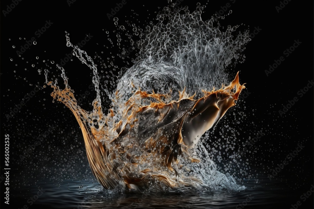 a splash of water on a black background with a black background and a ...