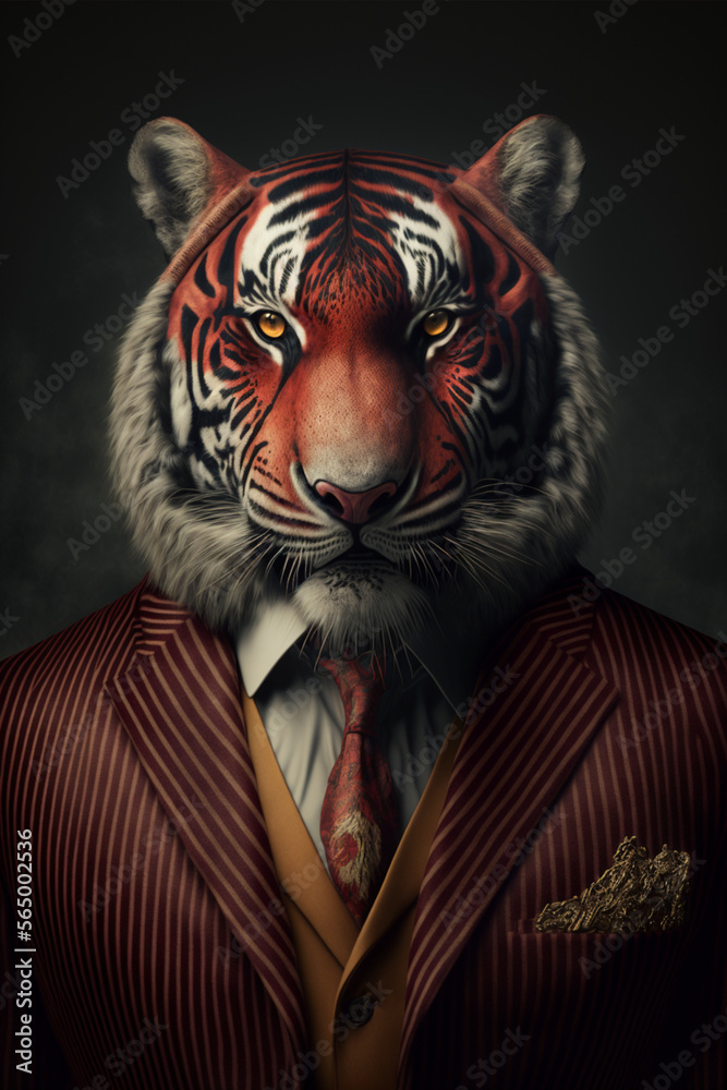 Majestic tiger in an avant-garde abstract suit