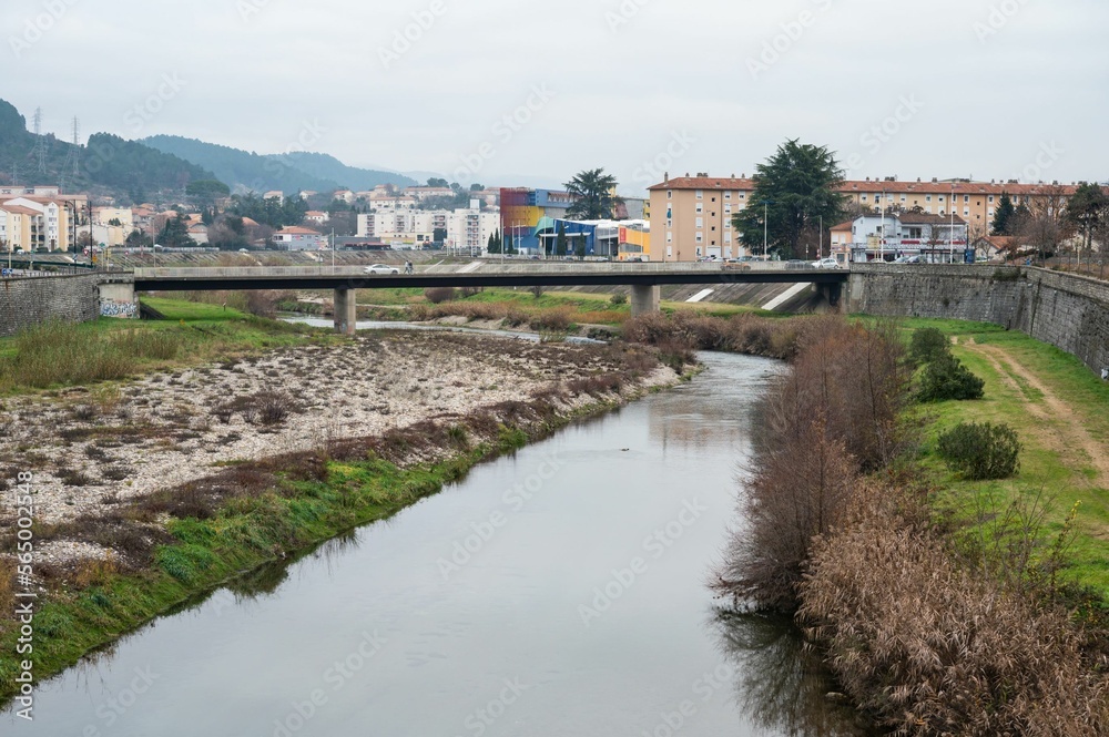 Ales, Occitanie, France, The Gardan river and natural surroundings at the border of the city center