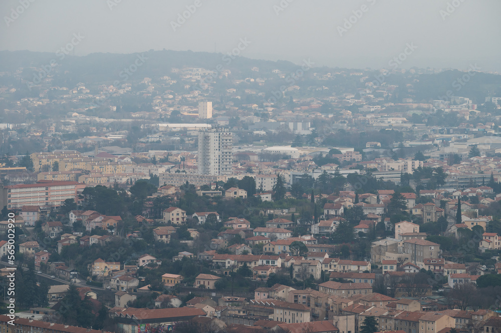 Ales, Occitanie, France, Aerial view over residential areas of the city