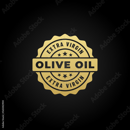 Olive oil label vector or Olive oil seal vector on black background. Elegant olive oil seal for quality products. Olive oil label for unadjusted natural product. Elegant stamp vector.