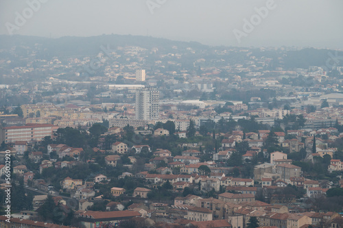 Ales, Occitanie, France, Aerial view over residential areas of the city