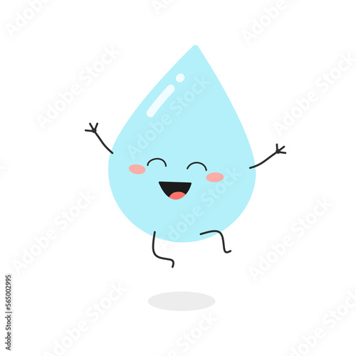 Cheerful cartoon water drop character happy jumping