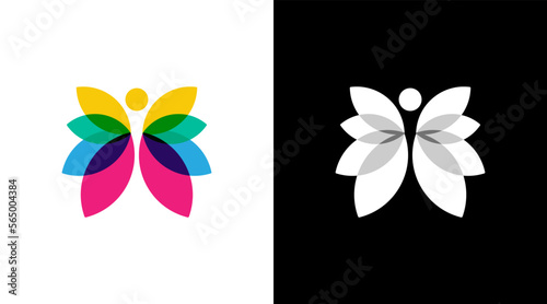 Community logo monogram butterfly colorful and white icon illustration style Designs templates