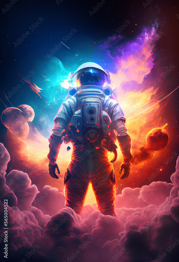 Astronaut in epic cinematic pose in unknown futuristic location. Not an actual real person.
Digitally generated AI image.