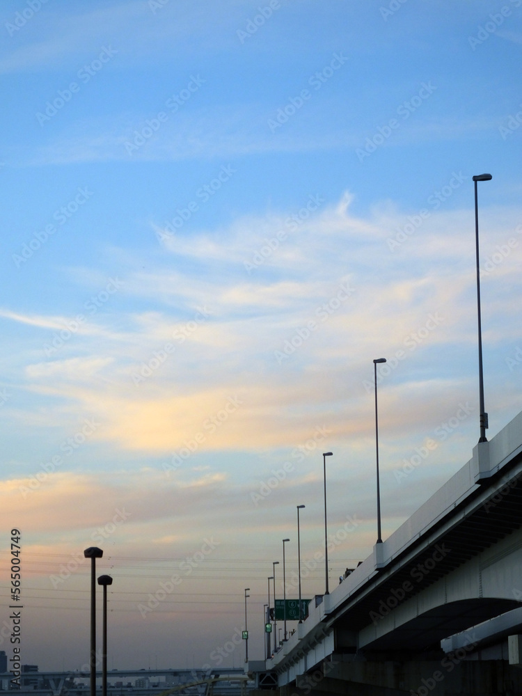 Obraz premium 見上げた橋と空の風景 空 橋 雲 夕やけ