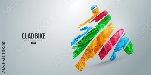 Abstract silhouette of a ATV Quad bike, All-Terrain vehicle, isolated on white background. Rider jumps on quad bike. Vector illustration