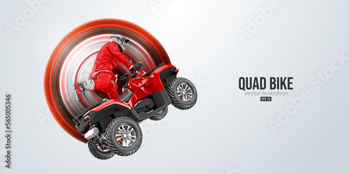 Realistic silhouette of a ATV Quad bike, All-Terrain vehicle, isolated on white background. Rider jumps on quad bike. Vector illustration