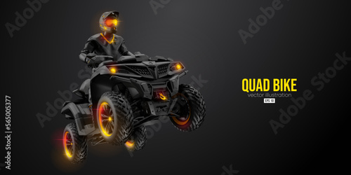 Abstract silhouette of a ATV Quad bike, All-Terrain vehicle, isolated on black background. Rider jumps on quad bike. Vector illustration