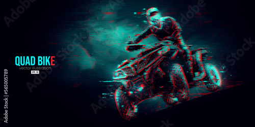 Abstract silhouette of a ATV Quad bike, All-Terrain vehicle, isolated on black background. Rider jumps on quad bike. Vector illustration
