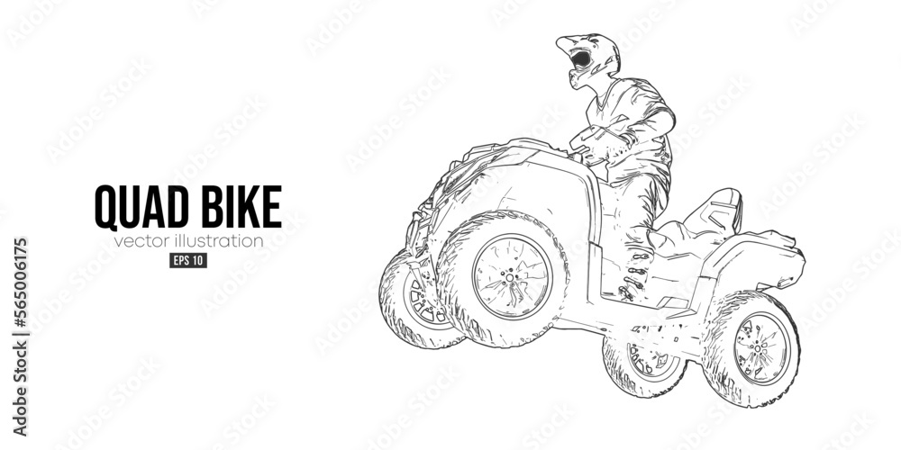 Abstract silhouette of a ATV Quad bike, All-Terrain vehicle, isolated on white background. Rider jumps on quad bike. Vector illustration