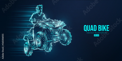 Abstract silhouette of a ATV Quad bike, All-Terrain vehicle, isolated on blue background. Rider jumps on quad bike. Vector illustration