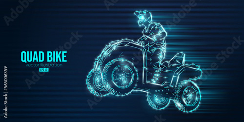 Abstract silhouette of a ATV Quad bike, All-Terrain vehicle, isolated on blue background. Rider jumps on quad bike. Vector illustration