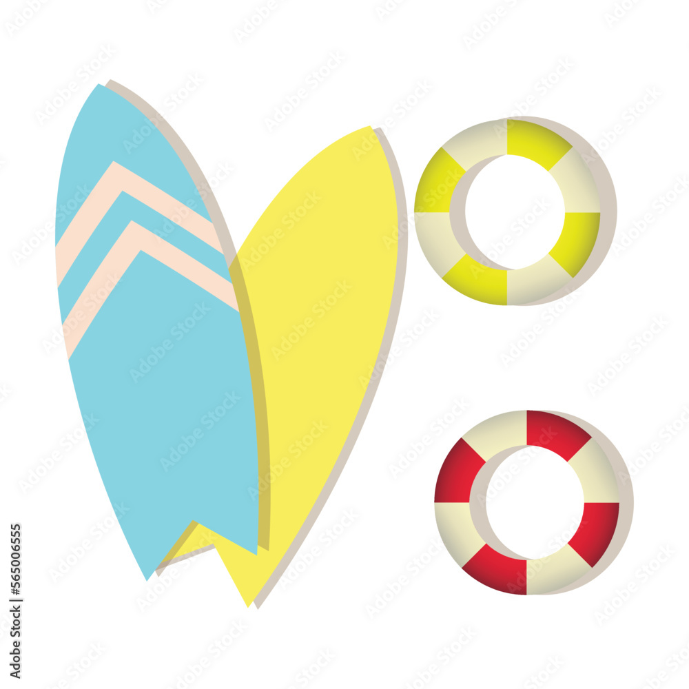 surfboard and lifebelt isolated white begron, summer surfboard and lifebelt isolated white begron, summer
