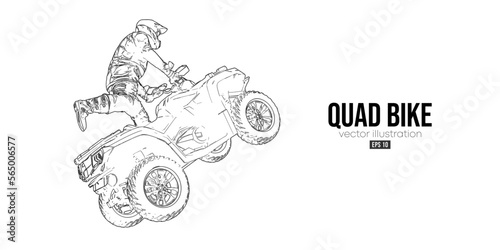 Abstract silhouette of a ATV Quad bike, All-Terrain vehicle, isolated on white background. Rider jumps on quad bike. Vector illustration