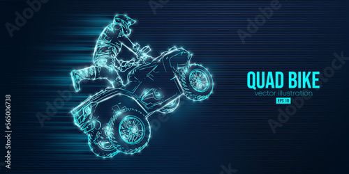 Abstract silhouette of a ATV Quad bike, All-Terrain vehicle, isolated on blue background. Rider jumps on quad bike. Vector illustration