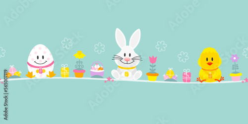 Osterei, Weißer Osterhase & Küken Icons Banner Türkis