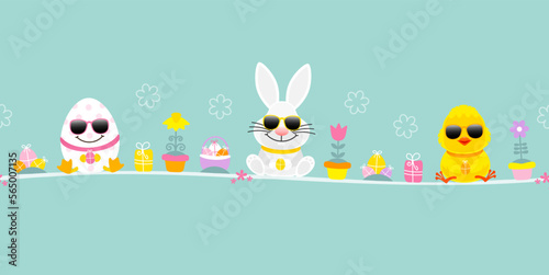 Osterei, Weißer Osterhase & Küken Sonnenbrille Icons Banner Türkis