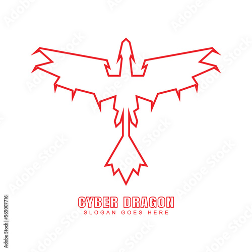 cyber dragon illustration. robot dragon line art design.