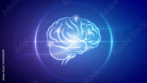 Human Brain Side View Central Nervous System Futuristic Medical Hologram Neon Glow Translucent Backdrop Background Illustration