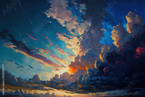 Amazing sky, knife oil painting on linen canvas. Generative AI.
