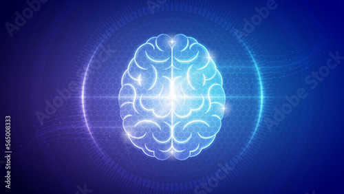Human Brain Top View Central Nervous System Futuristic Medical Hologram Neon Glow Translucent Backdrop Background Illustration