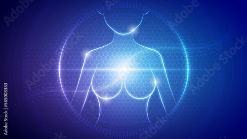 Human Female Breast Mammary System Futuristic Medical Hologram Neon Glow Translucent Backdrop Background Illustration