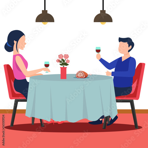 Couple on a romantic dinner date Illustration