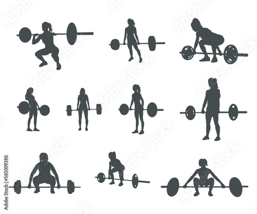 Woman weightlifting silhouettes, Woman fitness exercise silhouettes