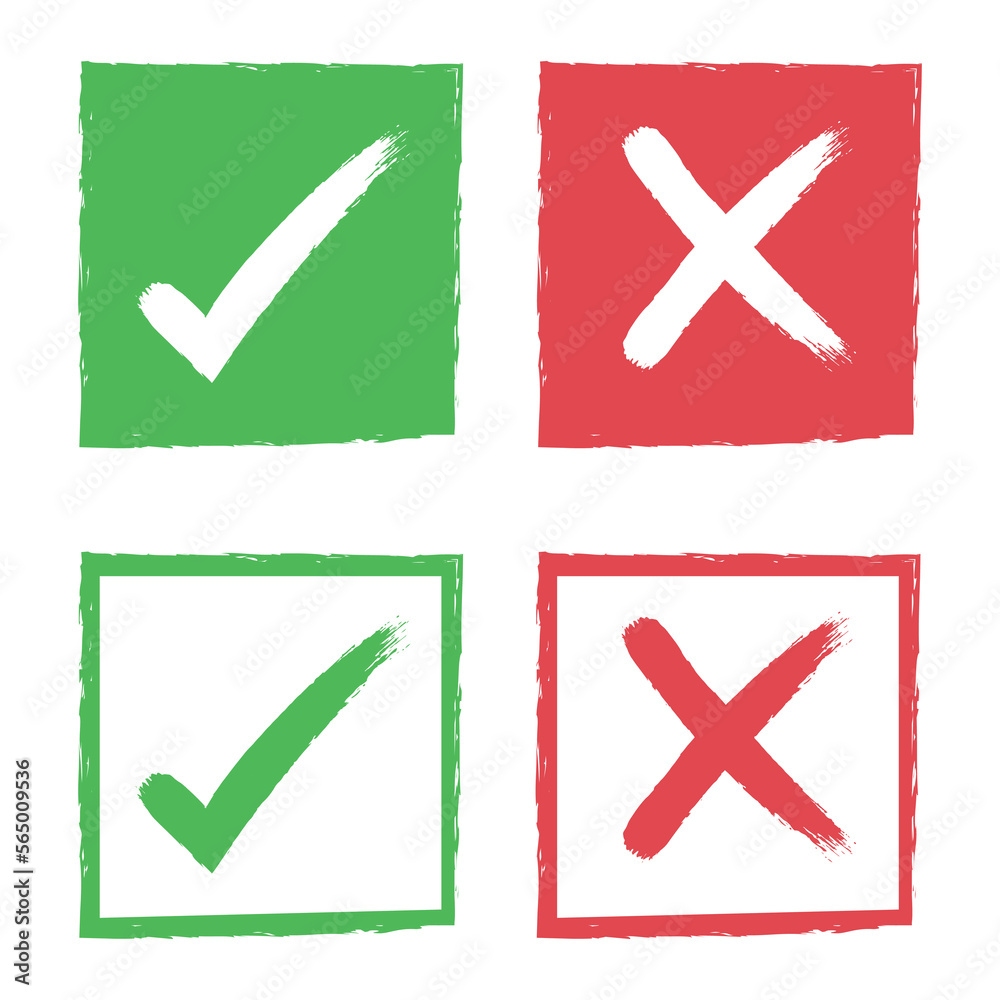 Hand Drawn Rectangle Check Mark And Cross