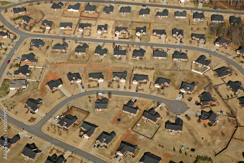An aerial view of a planned suburban community. photo