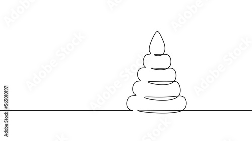 One line continuous pyramid kids toy symbol concept. Silhouette of early education toddler plastic rings. Digital white single line sketch drawing vector illustration