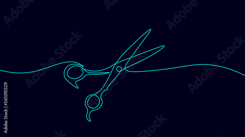 One line continuous stylist scissors symbol concept. Barber haircut beauty salon lifestyle. Digital white single line sketch drawing vector illustration