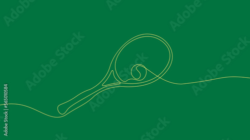 One line continuous tennis racket symbol concept. Sport competition game tennis ball. Digital white single line sketch drawing vector illustration
