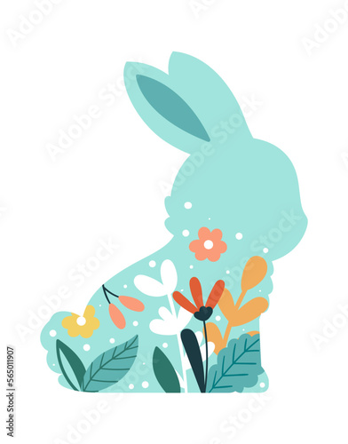 Cute floral ornament on easter bunny pattern flat icon
