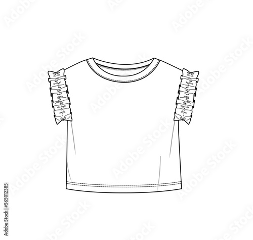 woman ruffle sleeve blouse technical drawing,ruffle sleeve,girl tshirt,