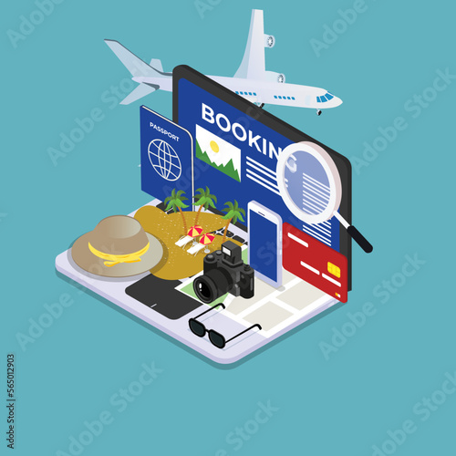 Tourism and travel or vacation booking app 3d isometric vector illustration concept for banner, website, landing page, ads, flyer template