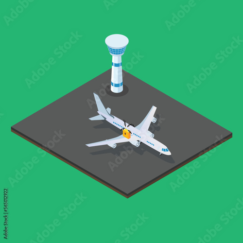 Locked airplane can not go anywhere at the airport 3d isometric vector illustration concept for banner, website, landing page, ads, flyer template