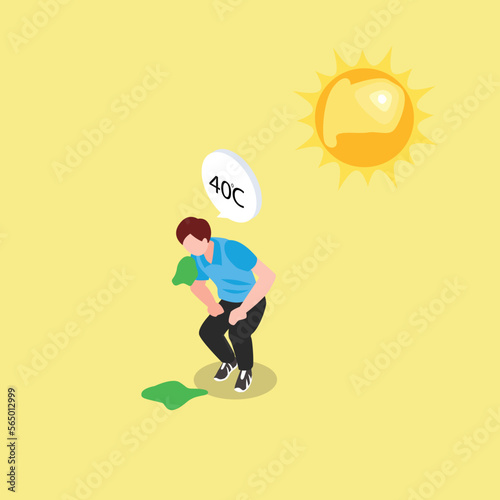 Heat stroke - Sun overheating and dehydration 3d isometric vector illustration concept for banner, website, landing page, ads, flyer template