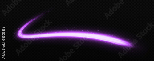 Neon shiny lines with light effect. Shiny wave design element with sparkles and particles. Glittering dust light trail. Abstract magic motion lines.