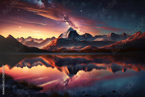 Beautiful mountain and big lake. Generative ai. © Bildwasser