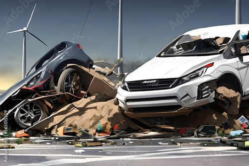 car crash on the road. Generate AI. © Suresh
