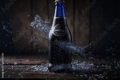 beer bottle with water. Generative AI. photo