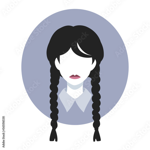 黒髪の三つ編みおさげのゴシック風の少女のイラスト