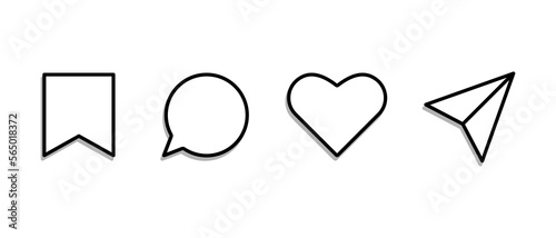 Generic social media user interface icon set. Like, comment, share and save icon. Vector illustration