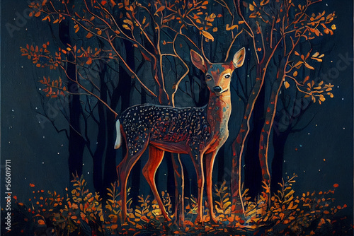 Oil painting art poster  generative Ai of  deer in the woods