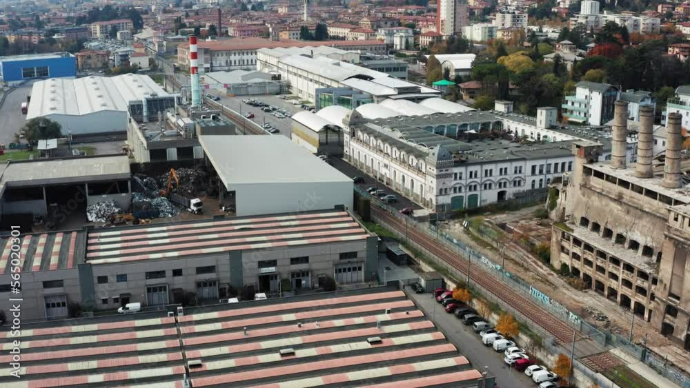 Aerial drone view of abandoned power plant in industrial site. Aerial drone view of abandoned power plant in industrial site.